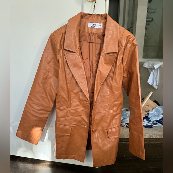 Tan leather blazer jacket by tiger mist Pleather - Picture 1 of 3